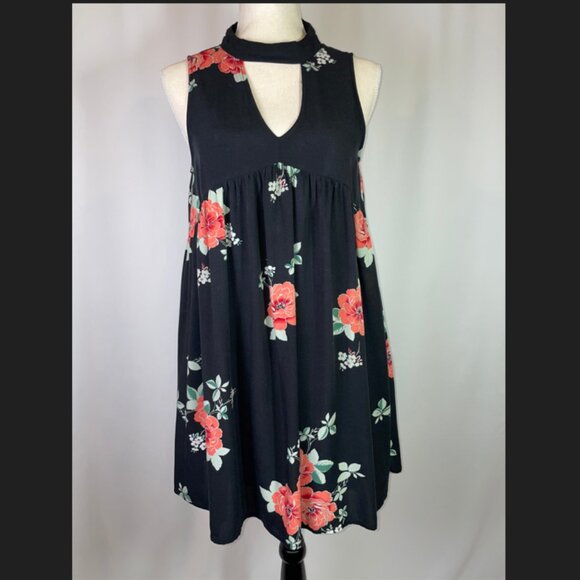 Mittoshop Black Floral Mini Dress Size S Keyhole Front Sleeveless Black - Picture 1 of 9